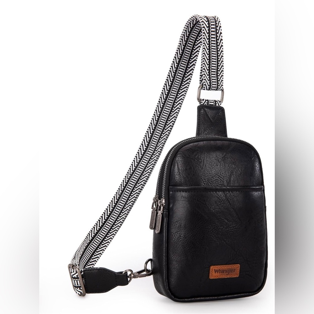Wrangler Black Vegan Leather Sling Bag with adjustable strap